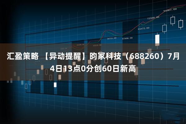 汇盈策略 【异动提醒】昀冢科技（688260）7月4日13点0分创60日新高